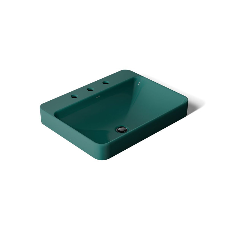 Vox Vitreous China Rectangular Vessel Bathroom Sink with Overflow, 3, Green