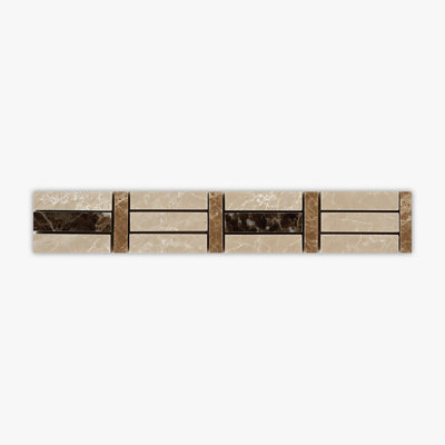 Turkish Marfil, Maroon Emperador, Light Emperador Polished Blend Marble 2x12 Decorative Border