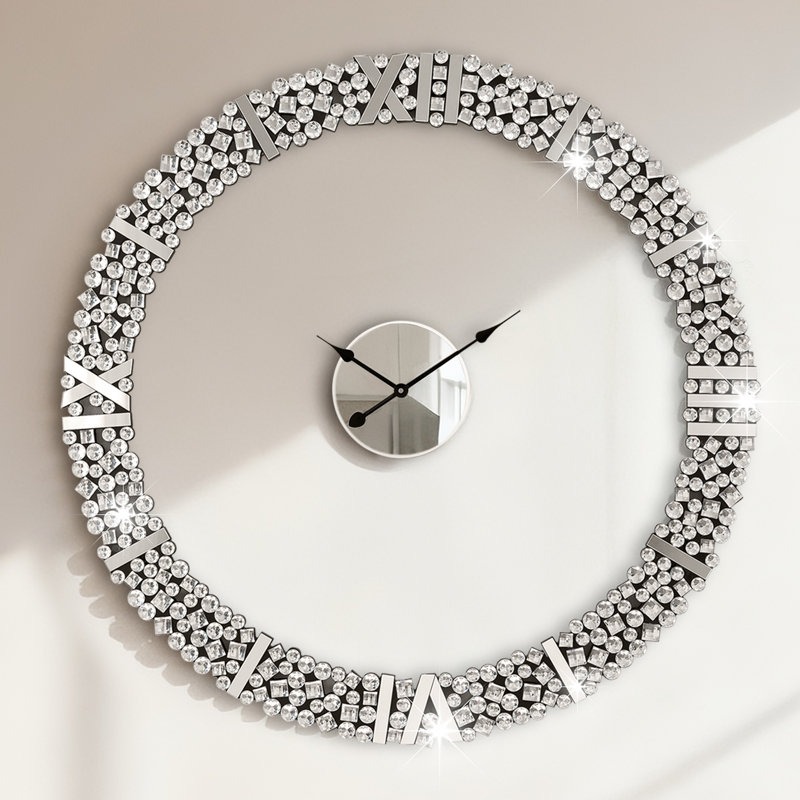 100x100cm Wall Clock Glass Crystal Circular Frame Accent Clock
