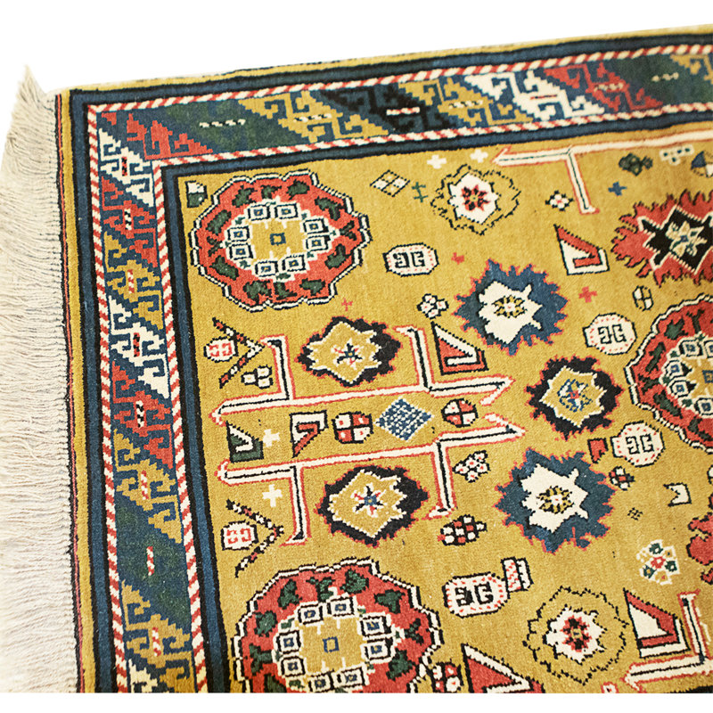Tapis beige et bleu noué à la main de haute qualité