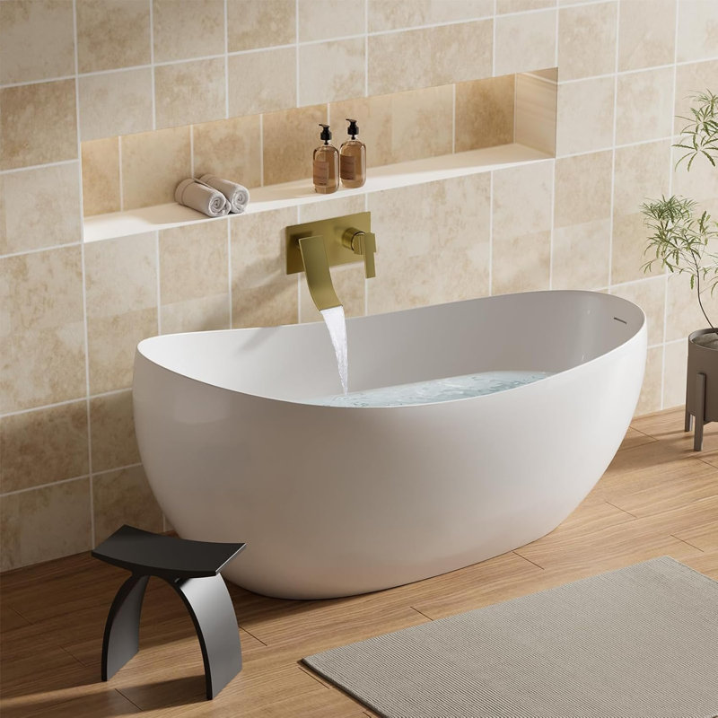 Waterfall Wall-Mounted Single-Handle Modern Bathroom Faucet , Brushed Gold