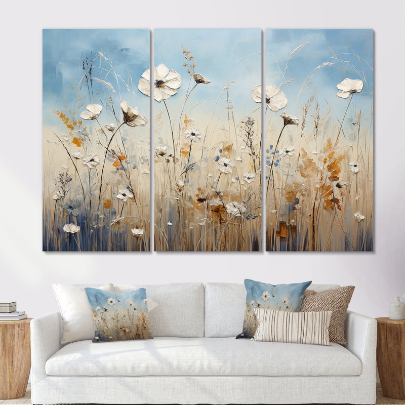 Minimalisme Wildflower Wonderland III - ensemble d'art mural prairie, Toile tendue, H 40 po x l 60 po x P 1 po