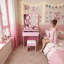 Meuble-lavabo lumineux avec prise de courant, support pour sèche-cheveux et tabouret, coiffeuse compacte pour petite chambre à coucher, option multicolore (rose)-375732184