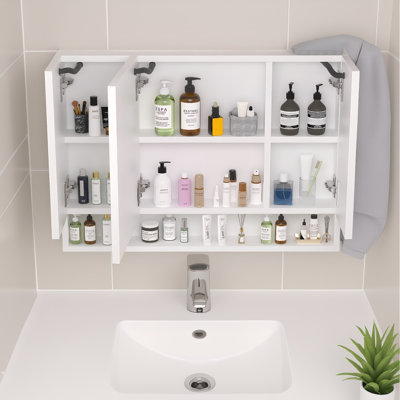 Modern 39x28 inches Aluminium Bathroom Cabinets, Medicine Cabinets with Mirrors and LED Lights, Bathroom Storage Cabinet with Multilevel Storage Compartments