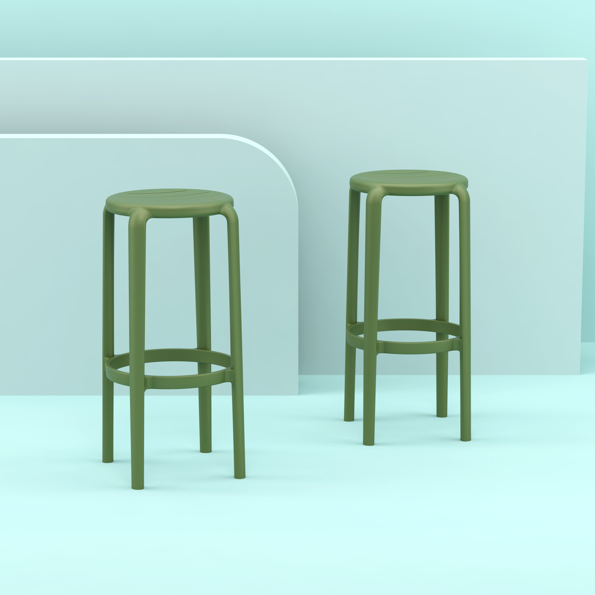 Awan Backless Outdoor Bar Stool, Olive Green, 29.75"