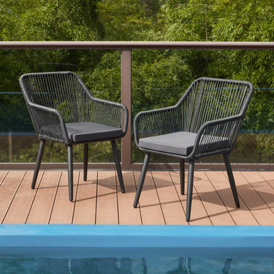 Outdoor Patio Dining Chairs Set Of 2, Willow Wicker Rattan Balcony Chairs With Removable Cushions, Ergonomic Armrests & Backrest, All-weather Outdoor Small Patio Set For Patio. Backyard, Poolside,