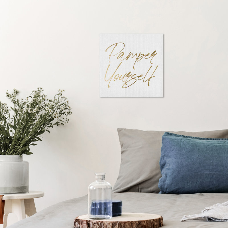 «Pamper Yourself», art textuel sur toile tendue, L 12 po x H 12 po x P 0,8 po