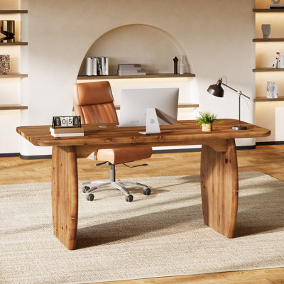 63" Solid Wood Executive Desk, Large Office Desk Simple Computer Desk Study Writing Table for Home Office