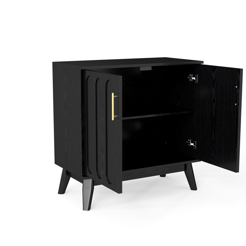 Buffet cannelé avec tablettes réglables, pieds en bois massif et prise de courant pratique - Rangement polyvalent pour la salle à manger