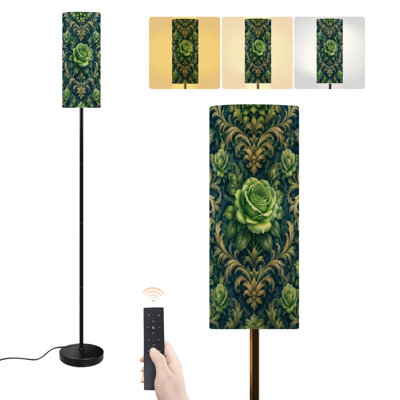 Floor Lamp Elegant Green Rose Ornate Floral Design Dark Dimmable Modern Standing Lamp with Remote Control Footswitch Bulb Lampshade Tall Pole Corner Lamp for Living Room Bedroom Office