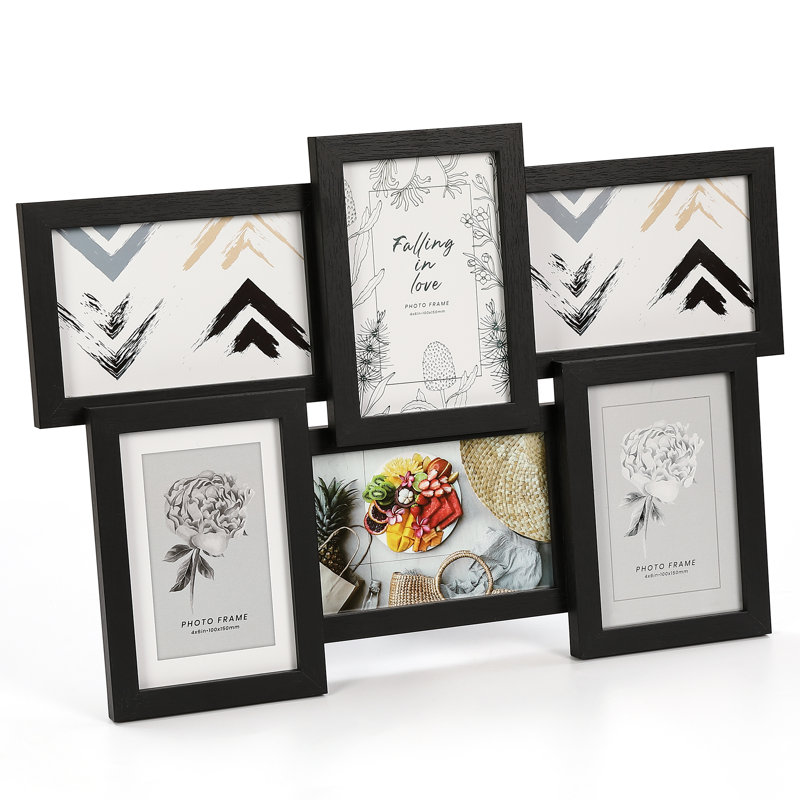 Ensemble de 6 cadres 4 x 6, décoration murale collage avec façade en verre, Noir