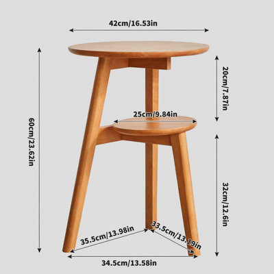 Table d'appoint 100% bois massif à 2 niveaux Table d'appoint de salon, table de chevet, table de bout ronde en bois massif, petite table d'appoint à 2 niveaux avec tablette de rangement inférieure