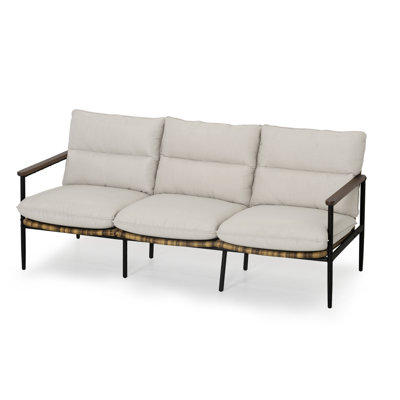 Berklee 3-Seat Aluminum Wicker Outdoor Sofa Couch With Gray Cushions by Ebern Designs
