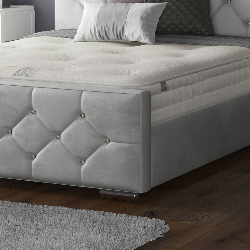 Chen Upholstered Bed, Silver, Double (4'6)