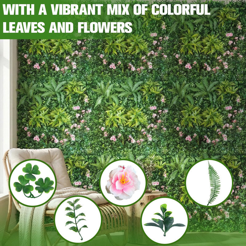 Ensemble de 3 panneaux muraux de verdure artificielle de 39,37 po x 39,37 po, mélange de plantes pour clôture de jardin, 3