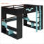 Structure de lit mezzanine moderne en bois massif pleine grandeur avec ports de charge et lumières RVB, bleu classique