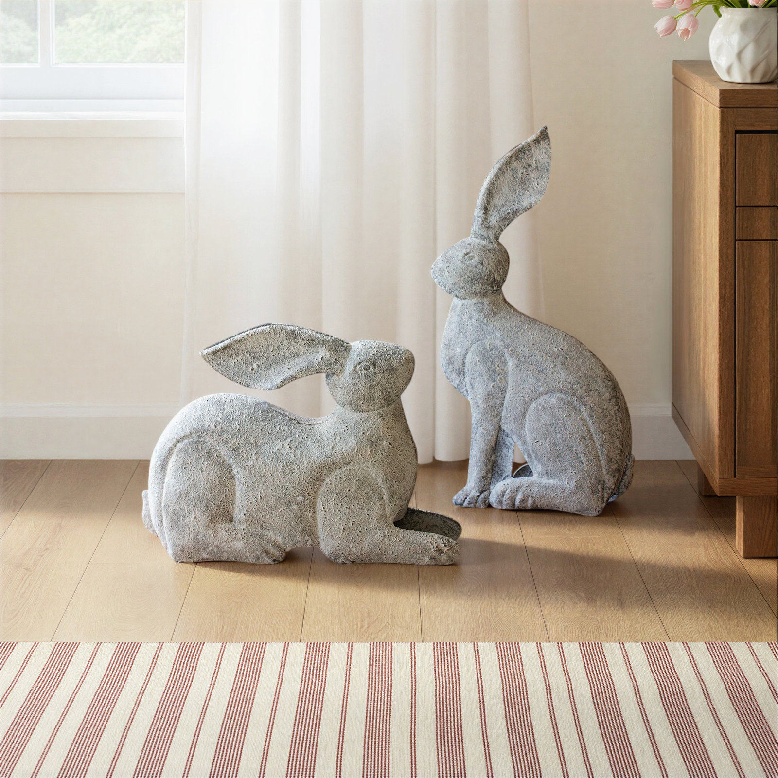 Set of Two Rustic Metal Rabbits