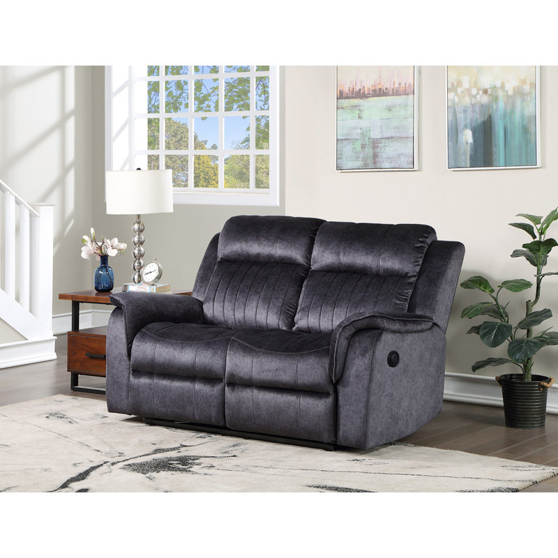 62'' Upholstered Power Reclining Loveseat, Blue/Gray Faux Suede