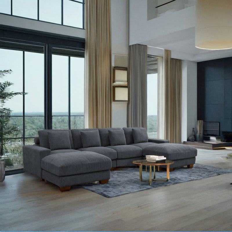 Canapé et chaise modulaire réversible en velours côtelé 6 pièces Calyssa