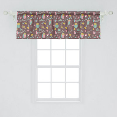 Ambesonne Owl Print Valance Pack of 2 Fall Forest Birds Hearts Pale Chocolate Multicolor