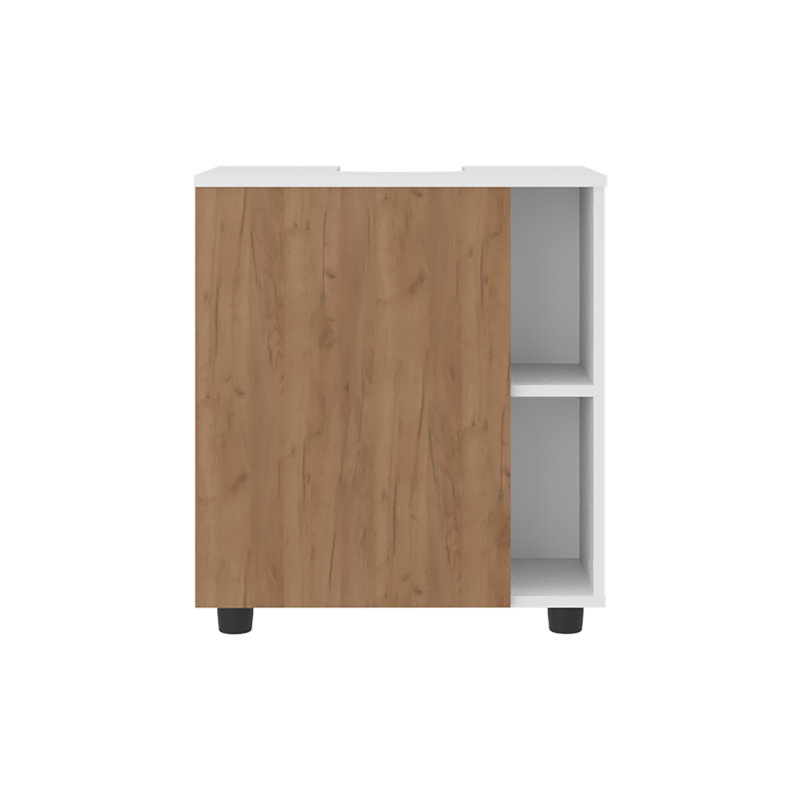 Armoire de rangement H 24,4 po, 1 porte, 4 tablettes, 2 pieds, chêne blanc / naturel - Salle de bain, Blanc/naturel