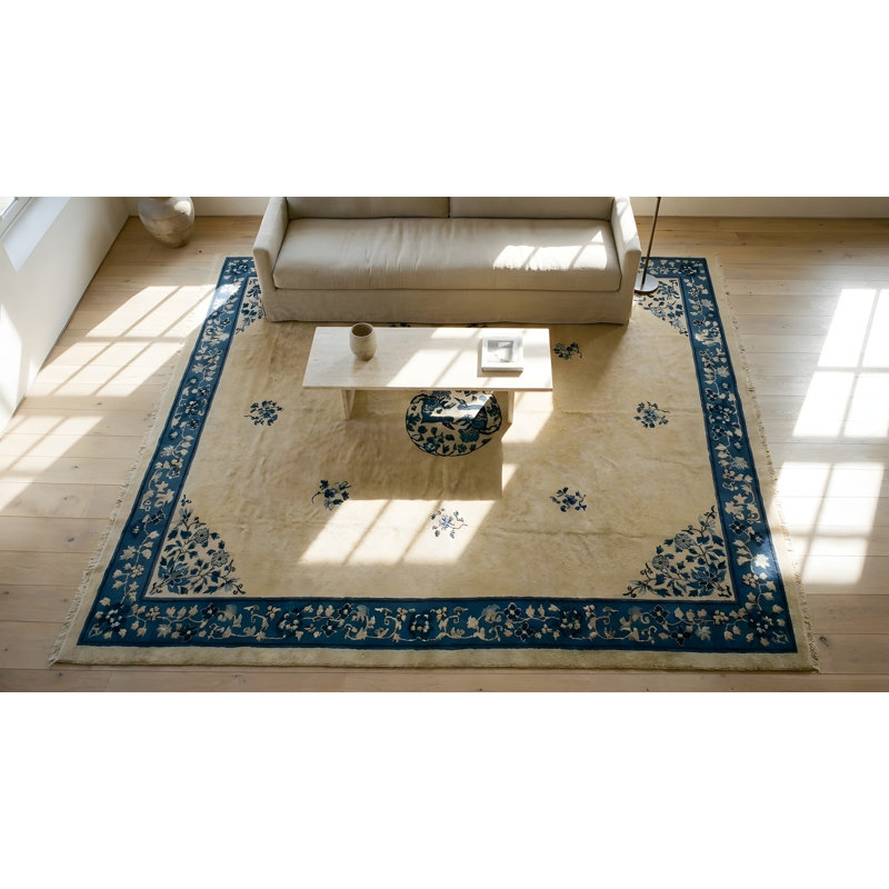 Antique Peking Chinese Medallion Beige 1920s Rug
