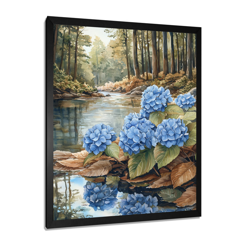«Hydrangeas By The Forest River II», art mural sur toile à motif floral, Noir, noir, noir, noir, H 20 po x l 12 po