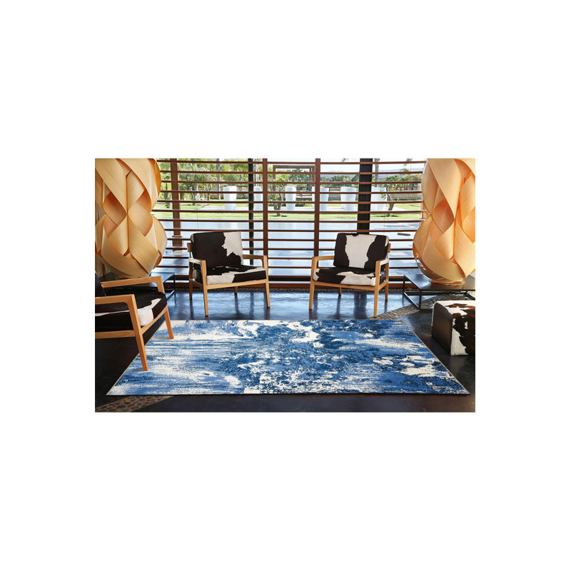 Blue Abstract Pattern Creative Modern Decorative Washable Rug, Rectangle 2'6" x 4'11"