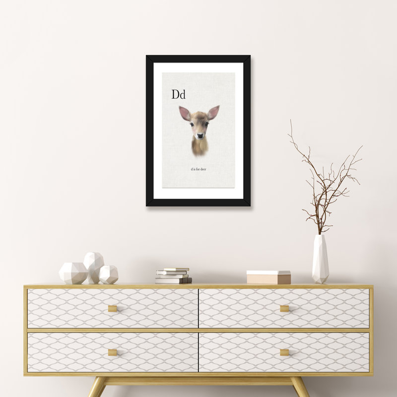 Décoration murale pour enfants «D Is For Deer», H 32 po x l 24 po x P 1 po, Papier encadré noir