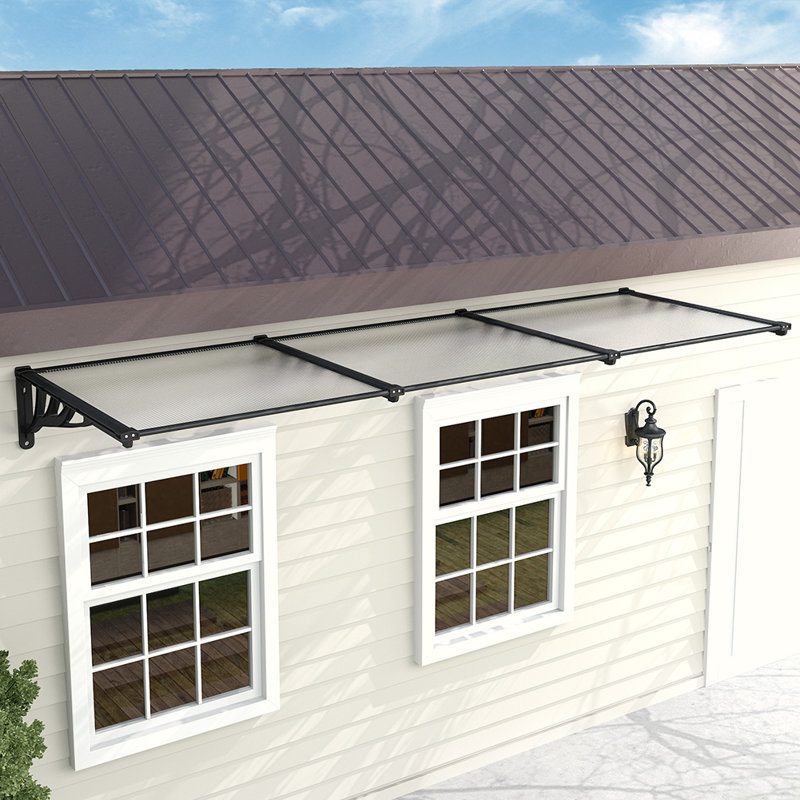 Dakota Fields 270cm W x 90cm D Plastic Cover Retractable Door / Window Awning, Black