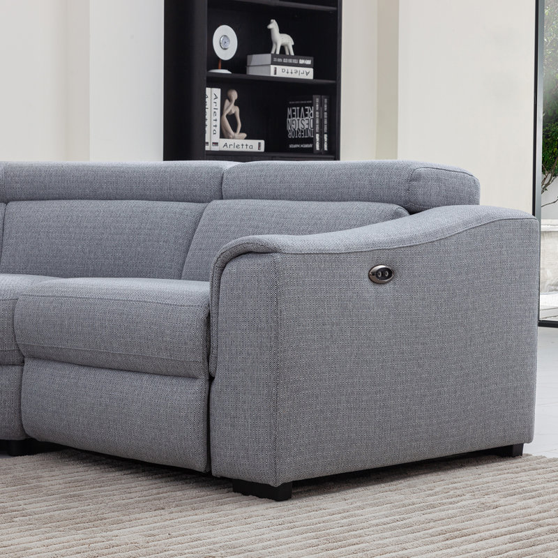 Upholstered Power Reclining U-Shaped Sectional, Right Hand Facing, Fog Polyster Blend