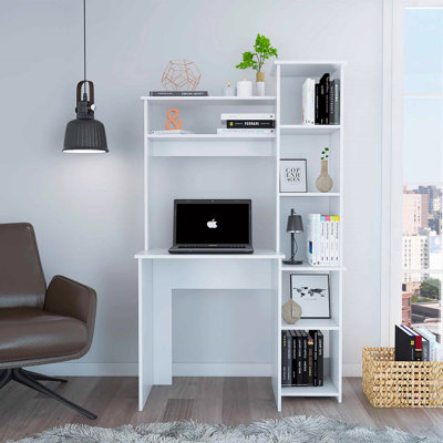 6-Shelf Writing Desk With Built-In Bookcase