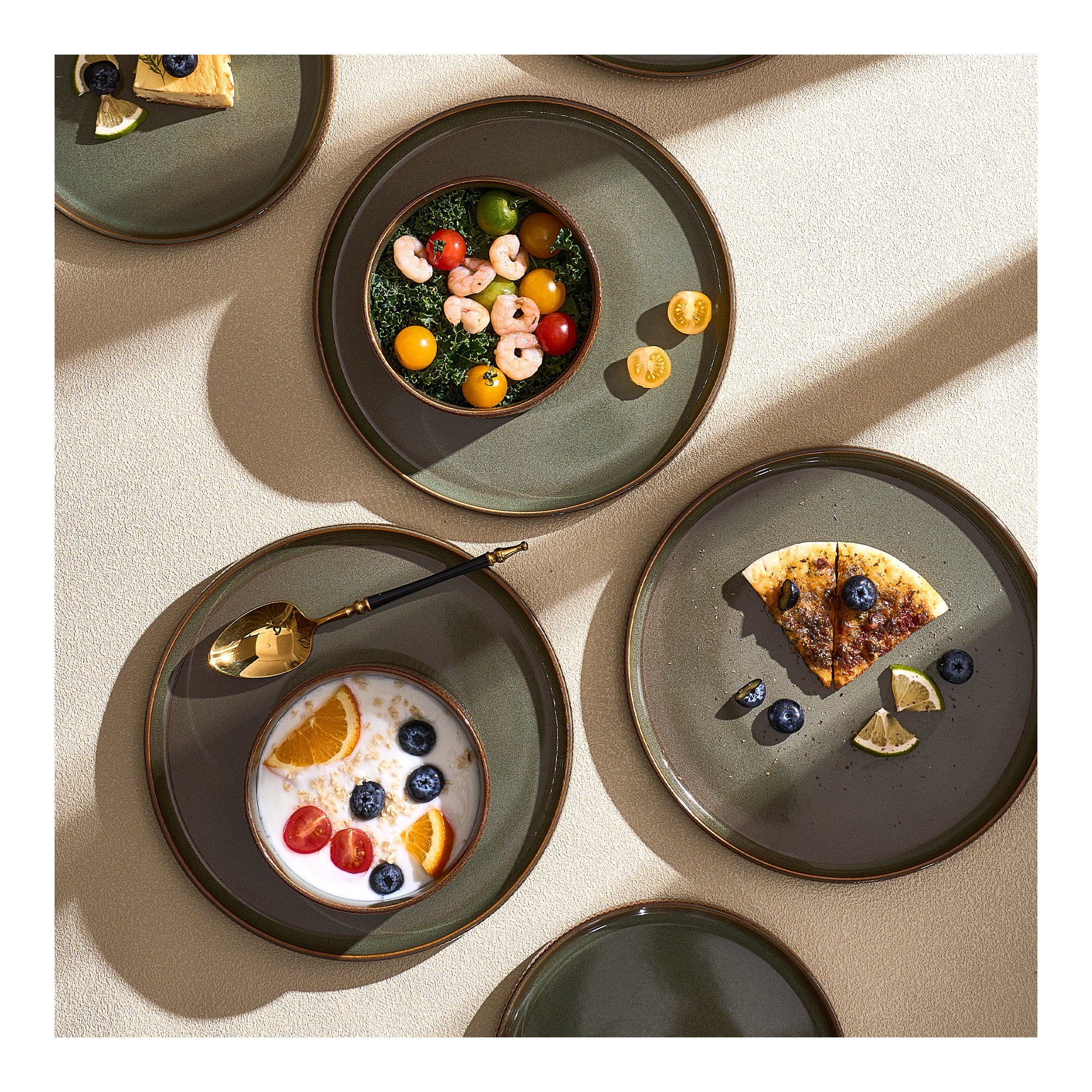 Star Series 12 Pieces Dinnerware Set, Moss & Cocoa, Moss & Cocoa
