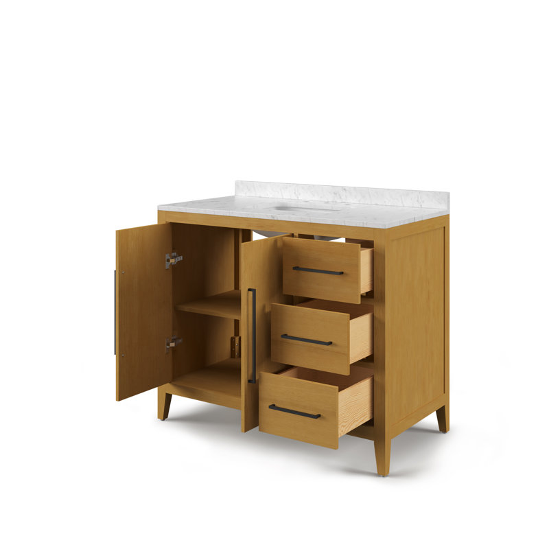 Liles 42 in. Single Sink Freestanding Baja Oak Bath Vanity with Carrara White Engineered Marble Top (Assembled), 42"
