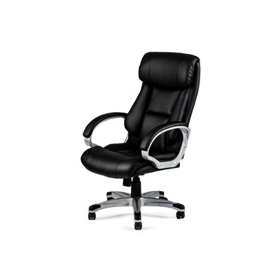 Contemporary 1pc Black Office Chair With Adjustable Height, Silver Armrest, Padded And Five - Wheel Mobility For Setup Classic Design Wheels Workspace