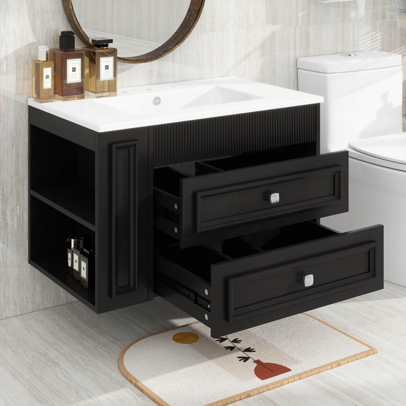 Meuble-lavabo mural 30 po avec 2 tiroirs, Noir