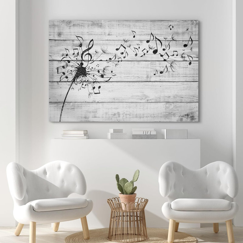 Impression sur toile grise à motif de pissenlit floral, impression sur toile, Toile tendue, L 36 po x H 24 po