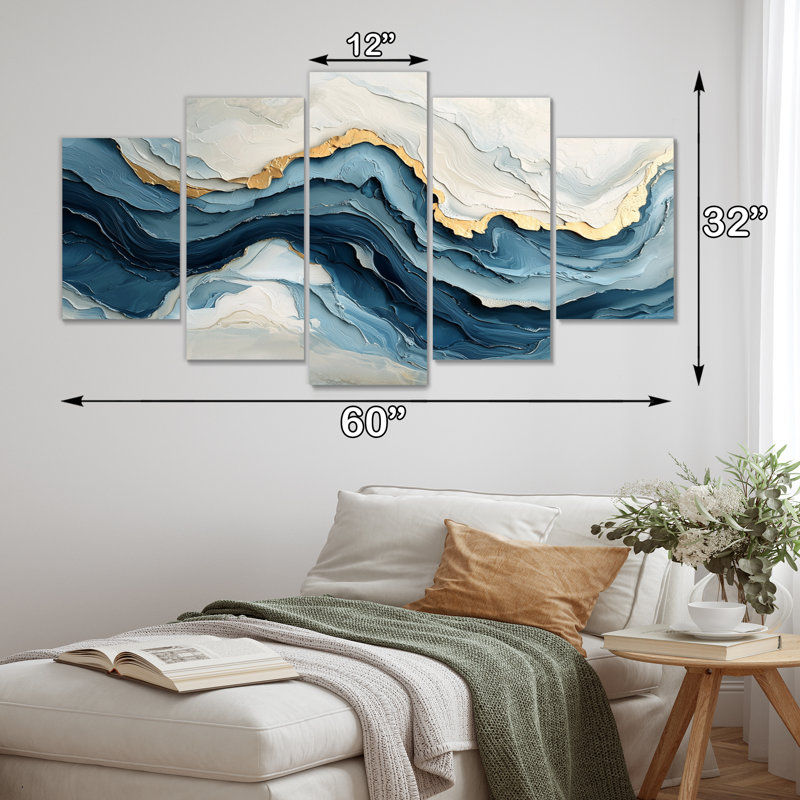 «White and Blue Marble Wave III - Coastal Waves», ensemble d'art sur toile