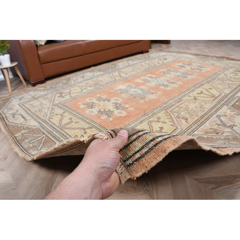 Grand tapis turc rétro orange pour la salle à manger - Cadeau décoratif de style anatolien