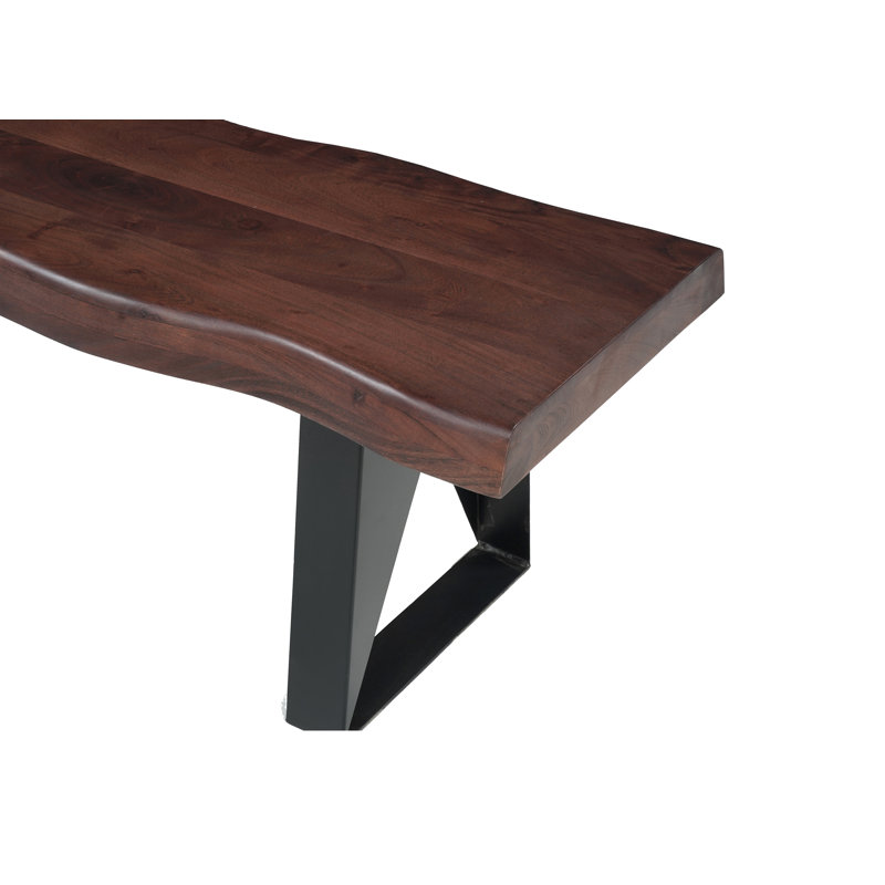 Banc de salle à manger Chaliyah Wave en bois massif d'acacia, 173 cm (68 po), brun foncé, Bois médium
