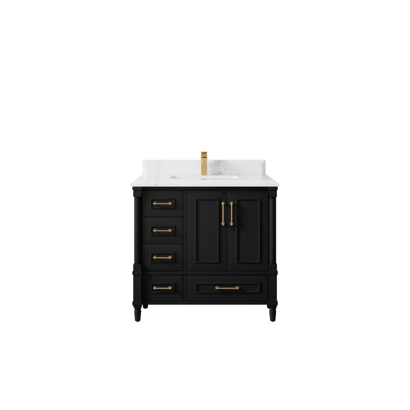 Aberdeen X P 22 po Meuble-lavabo de salle de bain central D avec quartz Calacatta Laza, Bleu marine Hale / or brossé, Empira