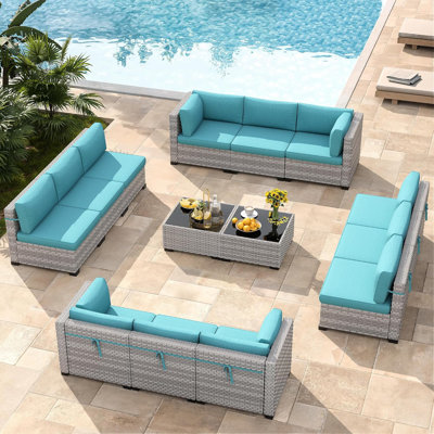  12 - Person Outdoor Wicker Patio Conversation Furniture Set with Cushions