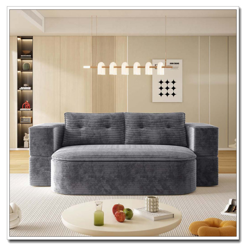 78.7" Modern 2-in-1 Foldable Sofa with Functional Blanket and 2 Soft Pillows, DARK GREY
