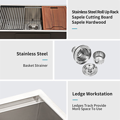 Undermount Workstation Kitchen Sink Single Bowl