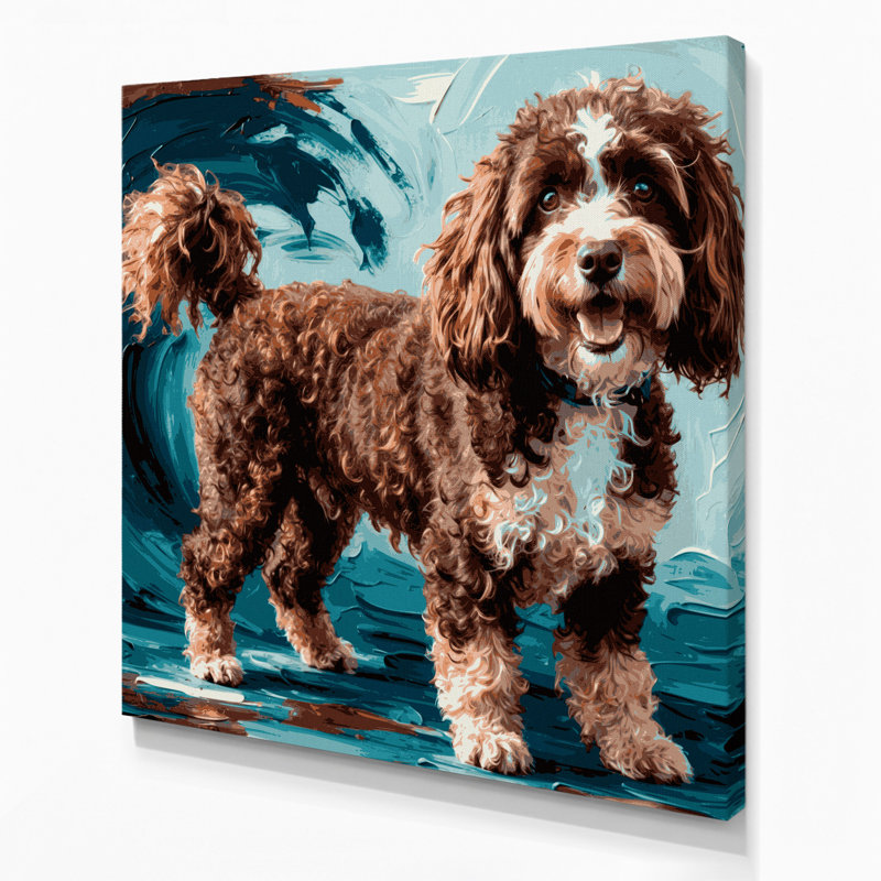 «Dogs Barbet», art mural sur toile noire, H 8 po x l 8 po