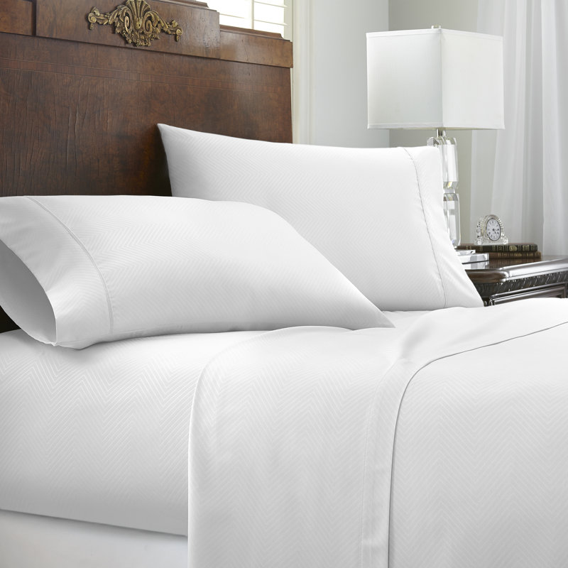 Becky Cameron Microfiber Chevron Sheet Set, White, Twin Sheet Set with 2 Pillowcases
