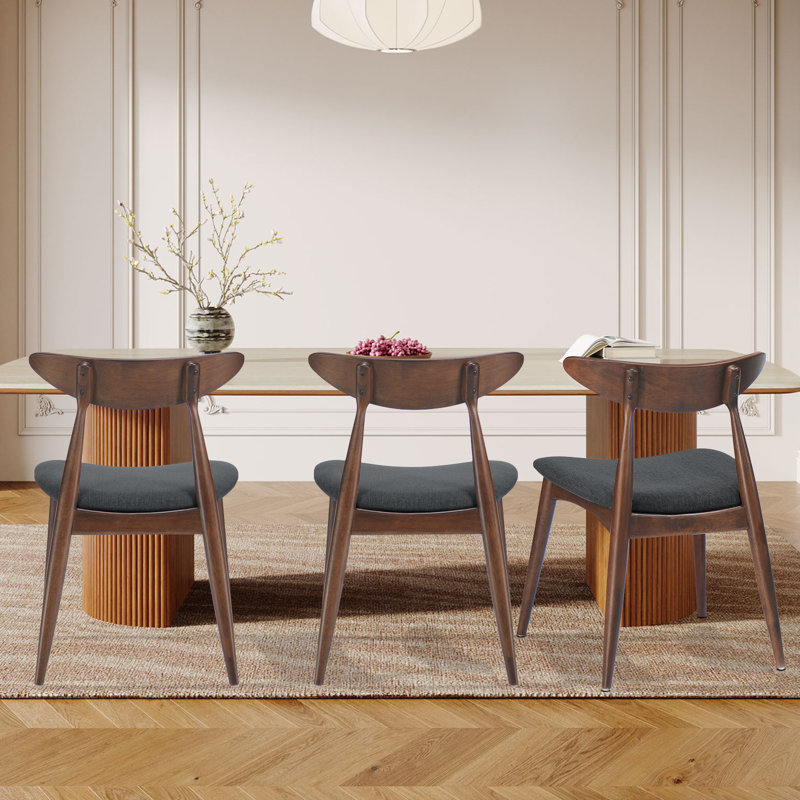 Ensemble de 2 chaises de salle à manger rétro en bois d'hévéa avec dossier ergonomique et siège rembourré, Noyer, Gris foncé
