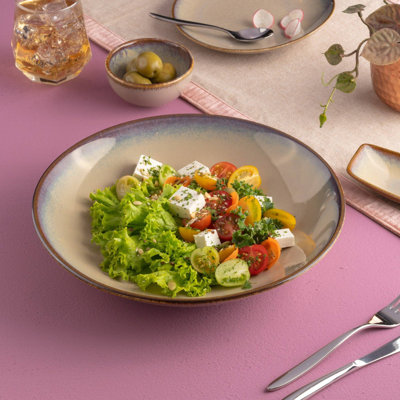 SPLASH BEIGE Premium Porcelain Plate | Vital Coupe Round Wok Deep Plate | Microwave & Dishwasher Safe