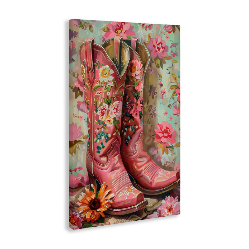 Toile rose avec des bottes roses, design par LSR Design Studio, H 36 po x l 24 po