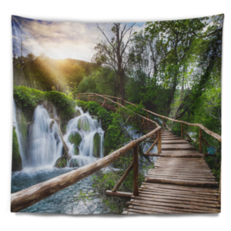 Chemin de polyester dans un tapisserie plitvice lacs avec accessoires suspendus inclus, H 32 po x l 39 po